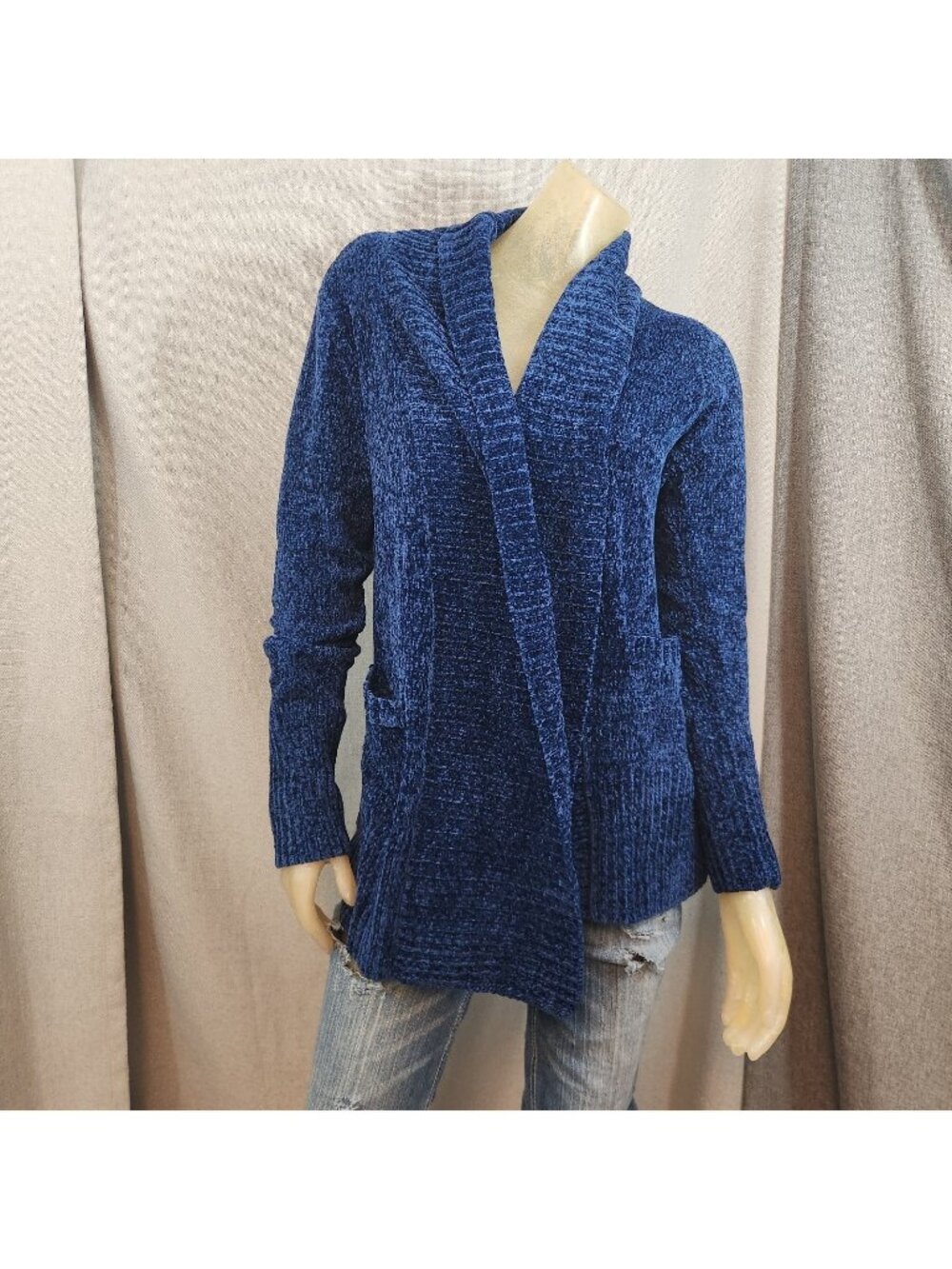 Orvis Solid Blue Long Sleeve Knit Cardigan Sweater Top XS XSMALL NEW w Pockets